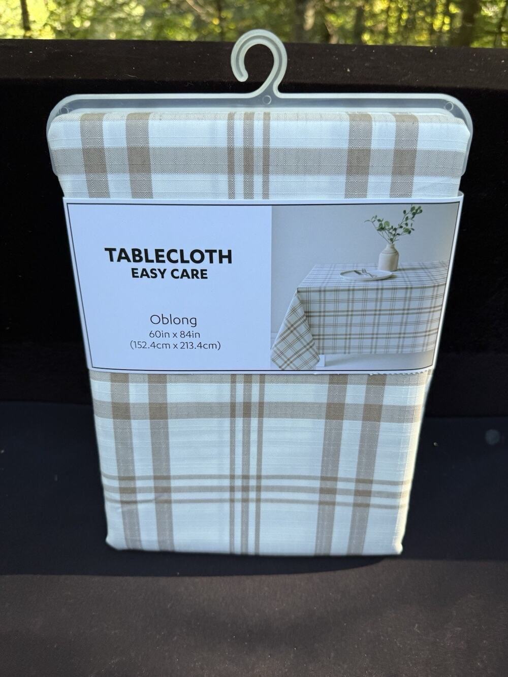 At Home Taupe & Ivory Thompson Plaid Tablecloth 60x84 Brand New!